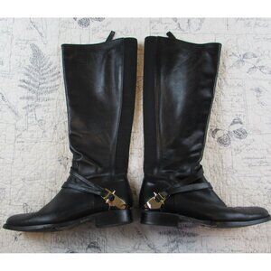 EUC LK BENNETT NELIA BLACK LEATHER ELASTICATED KNEE LENGTH BOOTS 37 US 6.5 / 7